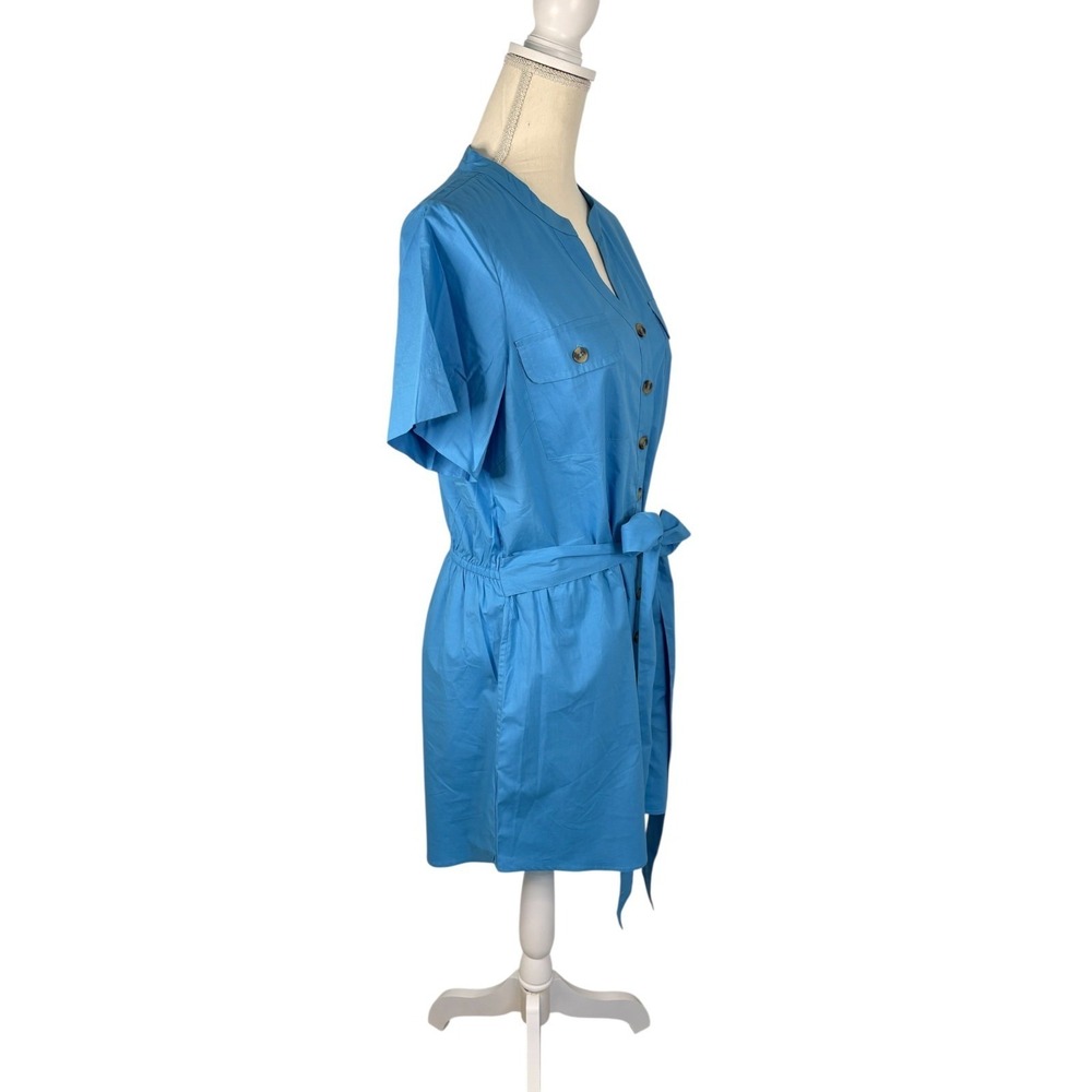 NWT Olivia James Womens Blue Belt Flap Pocket Utility Chic Mini Dress Size Large - Picture 5 of 16